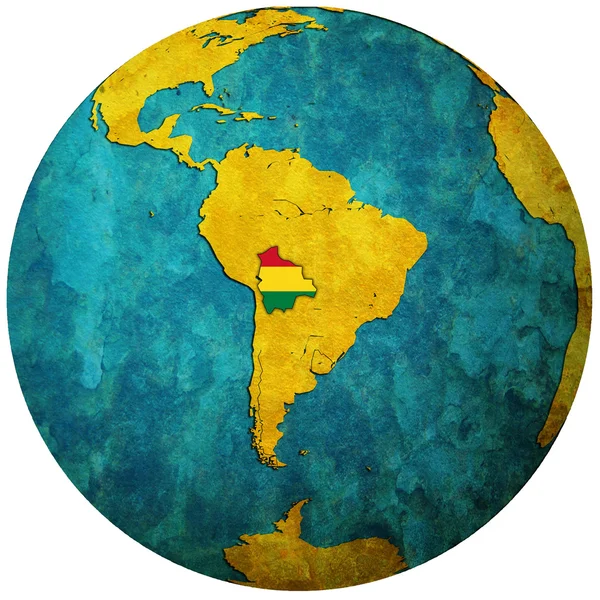 Flaga Boliwii na mapie świata — Zdjęcie stockowe