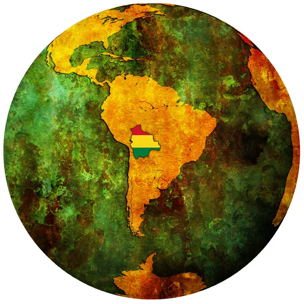 玻利维亚国旗在世界地图上 — 图库照片