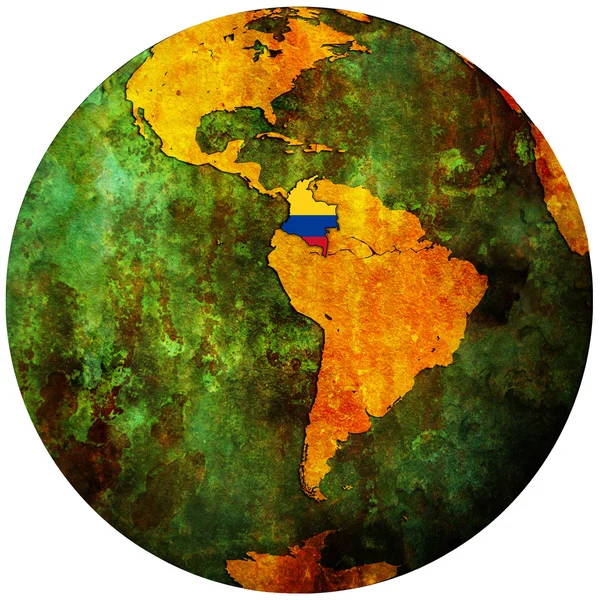 Dünya Haritası Üzerinde Bayrak Ile Kolombiya Bölgesi — Stok fotoğraf