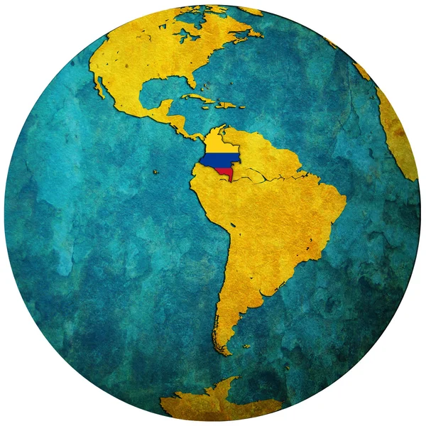 Colômbia Território Com Bandeira Mapa Globo — Fotografia de Stock