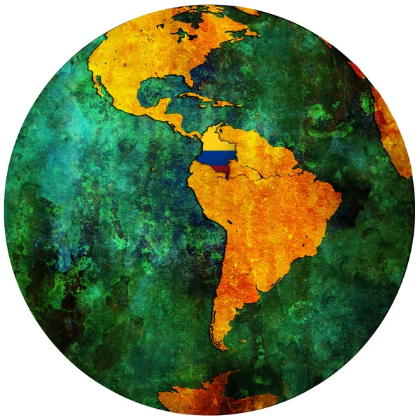 Флаг Колумбии на карте мира — стоковое фото