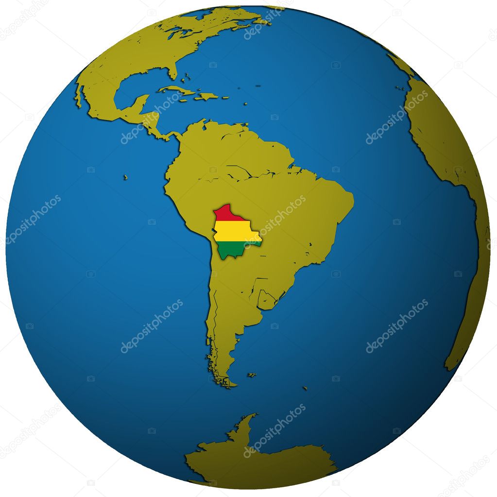 bolivia territory with flag on map of globe
