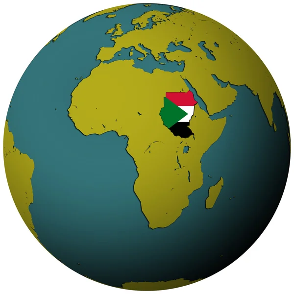 Flaga Sudanu na mapie świata — Zdjęcie stockowe