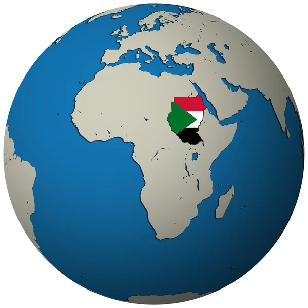 Прапор Судану на карті світу — стокове фото