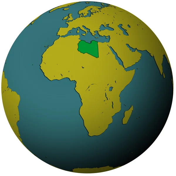 Libia bandiera sulla mappa globo — Foto Stock