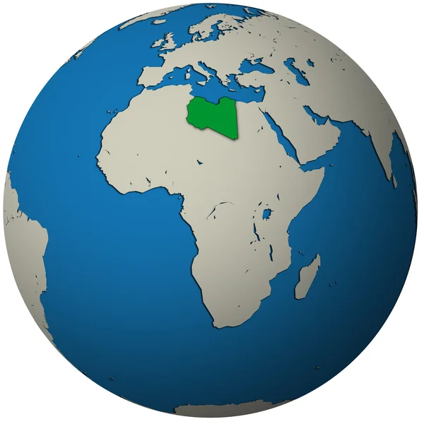 利比亚国旗在世界地图上 — 图库照片