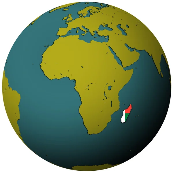 Flaga Madagaskaru na mapie świata — Zdjęcie stockowe
