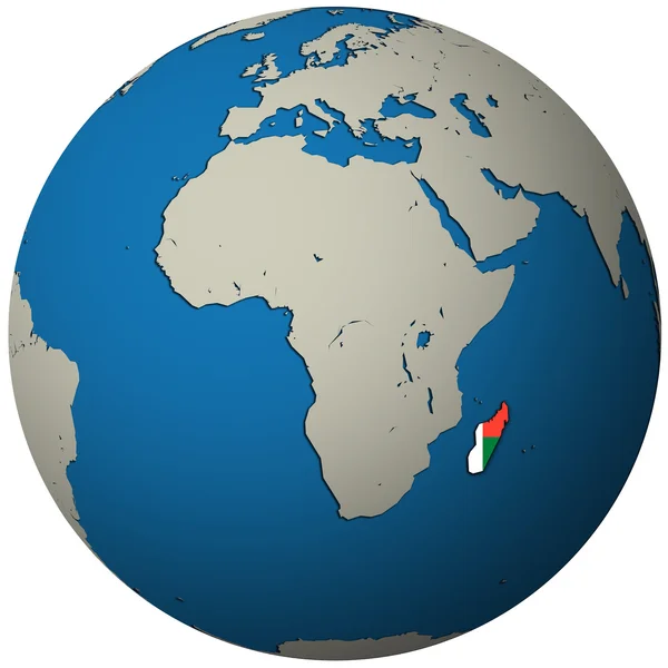 Bandera de Madagascar en el mapa globo — Foto de Stock
