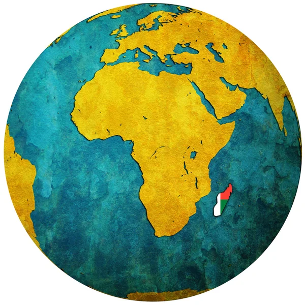 Flaga Madagaskaru na mapie świata — Zdjęcie stockowe