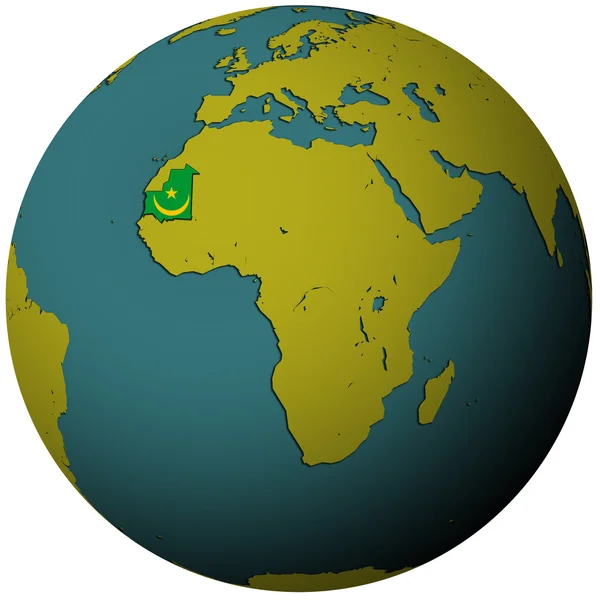 Drapeau Mauritanie sur la carte du globe — Photo