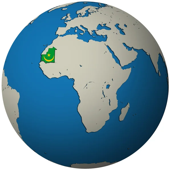 毛里塔尼亚国旗在世界地图上 — 图库照片