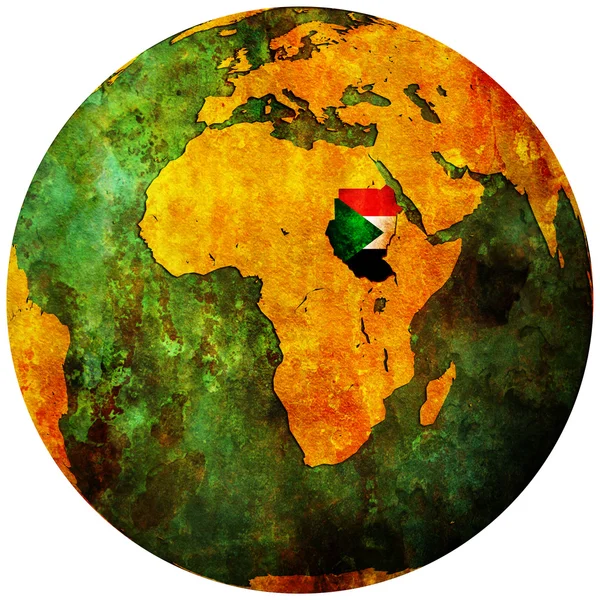 Bandeira do Sudão no mapa globo — Fotografia de Stock