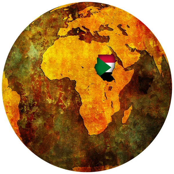 Sudan flagge auf globalkarte — Stockfoto