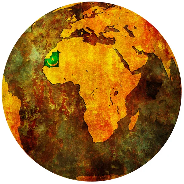 Vlag van Mauritanië op globe kaart — Stockfoto