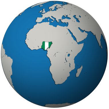 Nigeria flag on globe map clipart