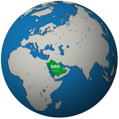 Saudi arabia flag on globe map clipart