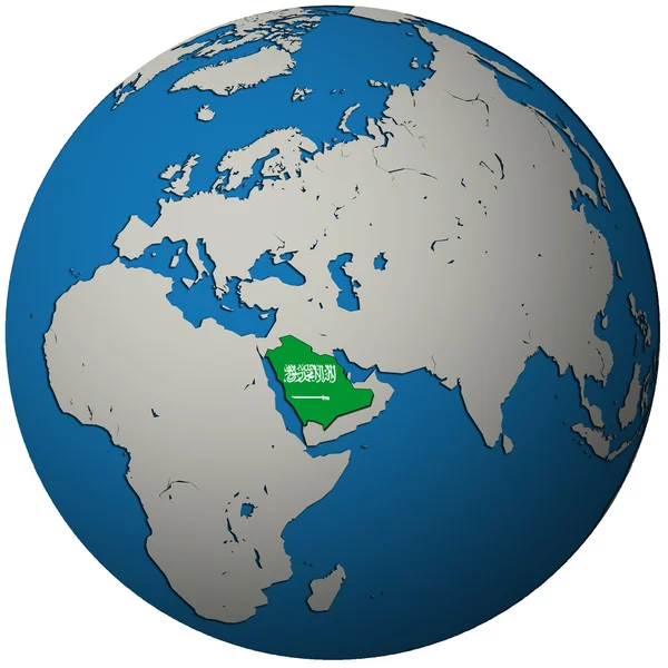 Saudiarabien flagga på världen karta — Stockfoto