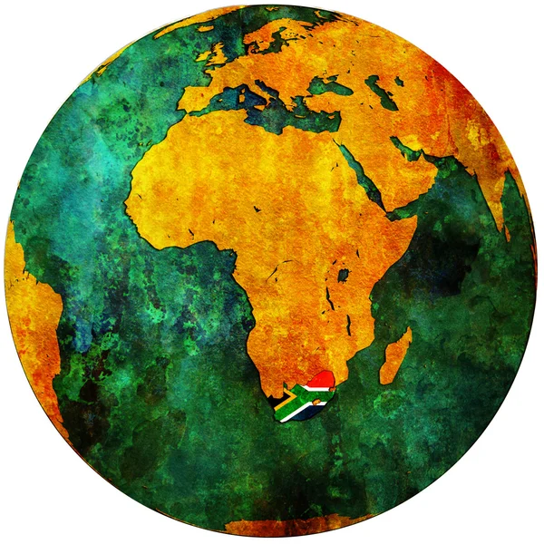 Bandeira da África do Sul no mapa do globo — Fotografia de Stock