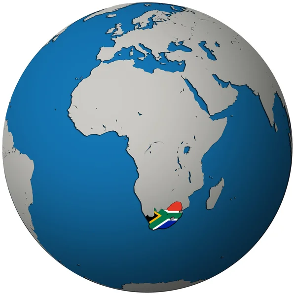 Sydafrika flagga på världen karta — Stockfoto