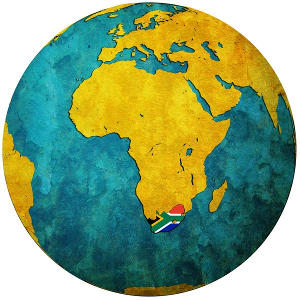 世界地図南アフリカ共和国の旗 — ストック写真