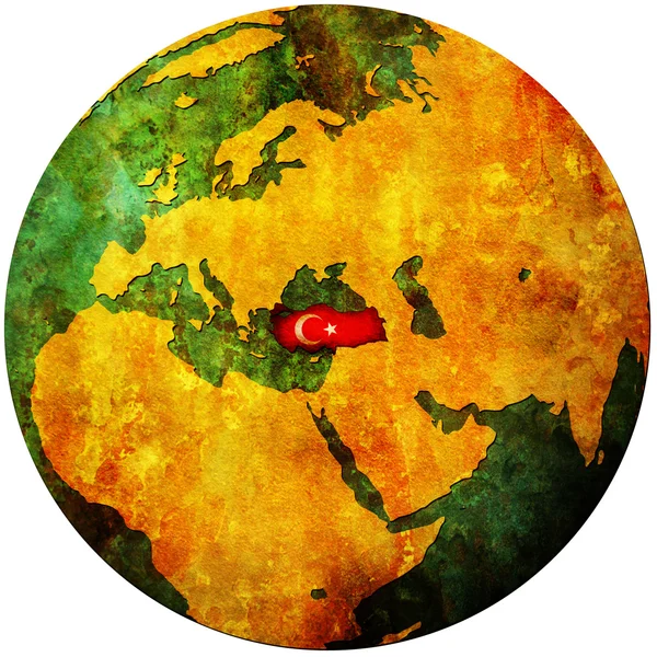 Bandera de Turquía en el mapa globo — Foto de Stock