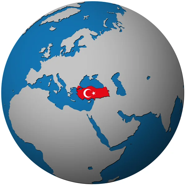 Turkey flag on globe map — Stock Photo, Image