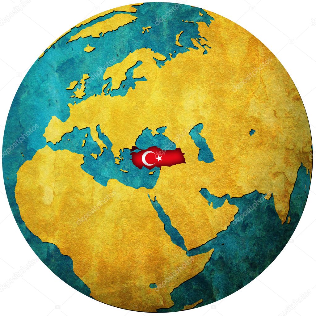 Turkey flag on globe map