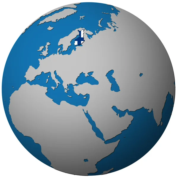Bandeira da Finlândia no mapa globo — Fotografia de Stock