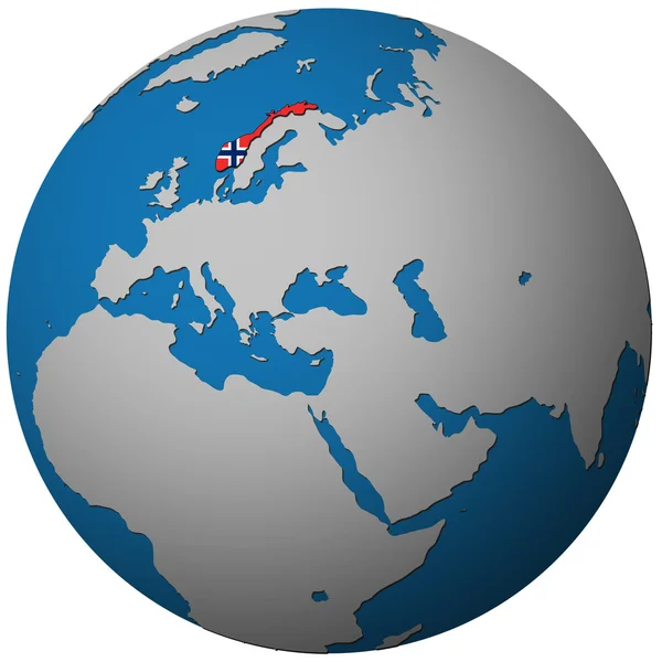 Norvegia bandiera sulla mappa del globo — Foto Stock