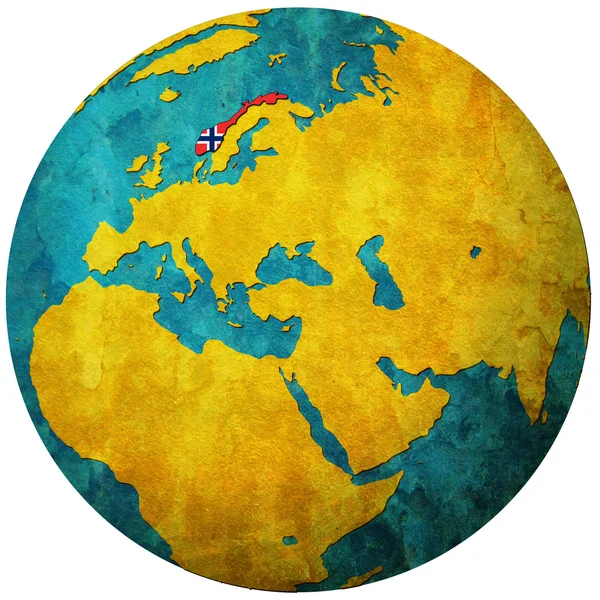 Bendera Norwegia pada peta dunia — Stok Foto
