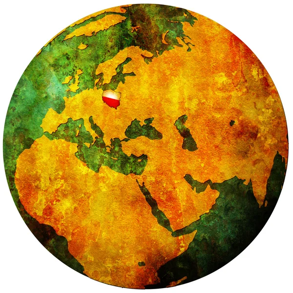 Polen vlag op globe kaart — Stockfoto