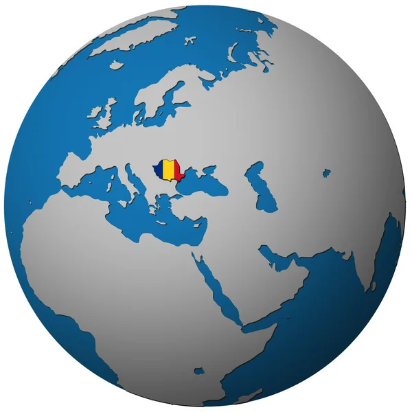 Roménia Bandeira no mapa do globo — Fotografia de Stock