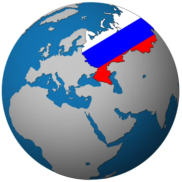 Russia bandiera sulla mappa del globo — Foto Stock