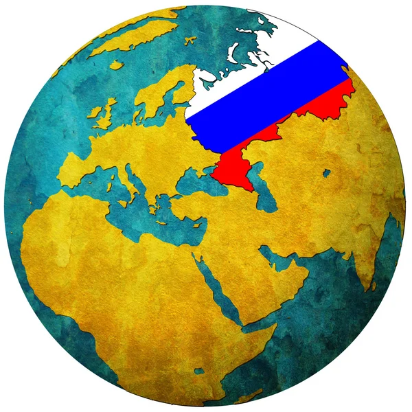 Rusland vlag op globe kaart — Stockfoto
