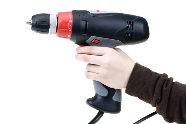 Black , red and gray hand drill on white background — Stock Photo, Image