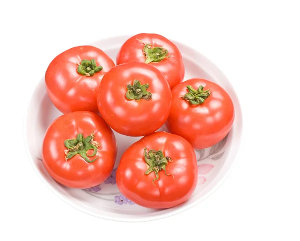 Red fresh tomatoes in dish — Stock Photo, Image