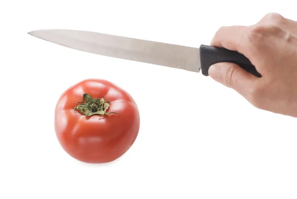 Want to cut the red tomato — Stock Photo, Image