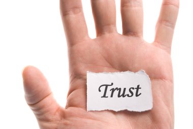 Trust word in hand, word on piece tear paper clipart