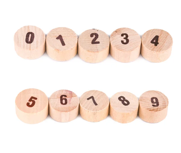Impresión de números en madera de cilindro, de cero a nueve . —  Fotos de Stock