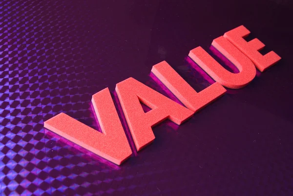 Value word on blue neon background — Stock Photo, Image