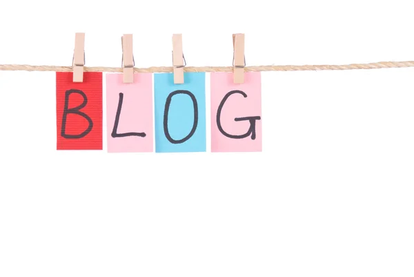 Blogg, färgstarka ord hänga på rep — Stockfoto