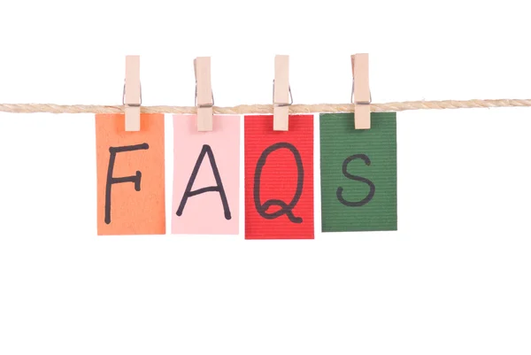 FAQs, färgstarka ord hänga på rep — Stockfoto