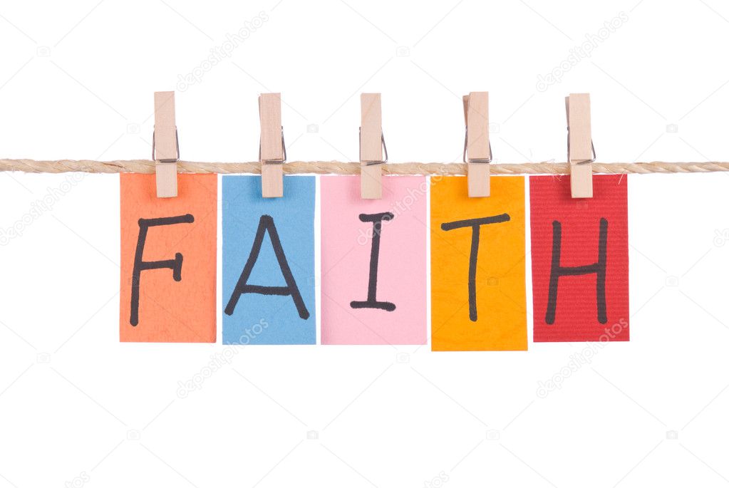 Faith, Colorful words hang on rope