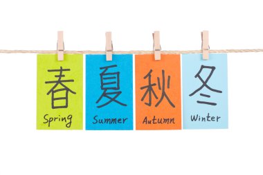 Chinese words of spring, summer, autumn and winter , four seasons represent clipart