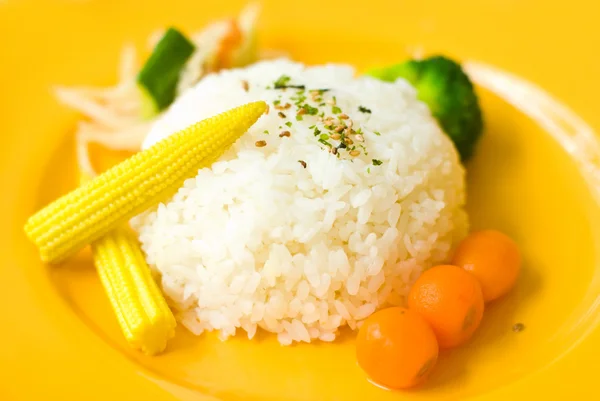 Chinese Food Rice Sweet Corn Red Radish Dish — Stock Photo, Image