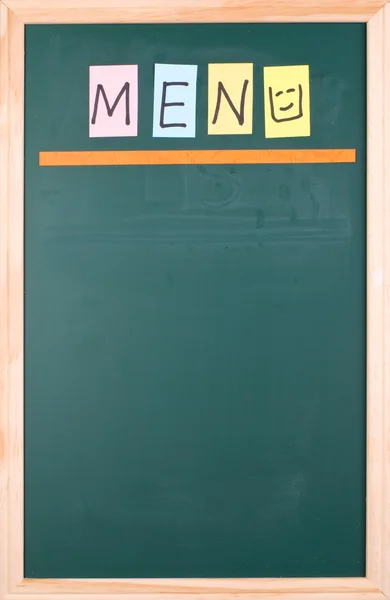 Menu, colorful word on blank blackboard — Stock Photo, Image