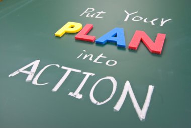 Put your plan into action, words on blackboard. clipart