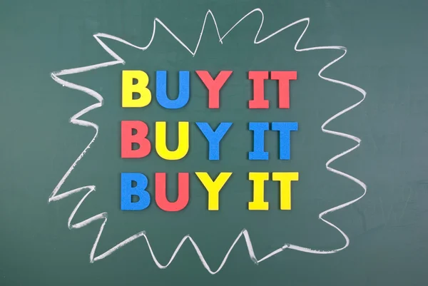 Buy it, colorful words on blackboard — Stock Photo, Image