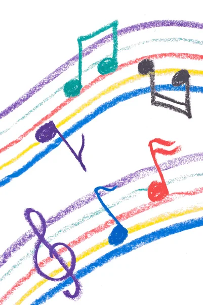화이트에 다채로운 음악 표기법 — 스톡 사진