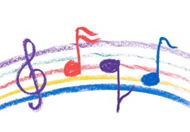 Colorful music notation drawing on white clipart